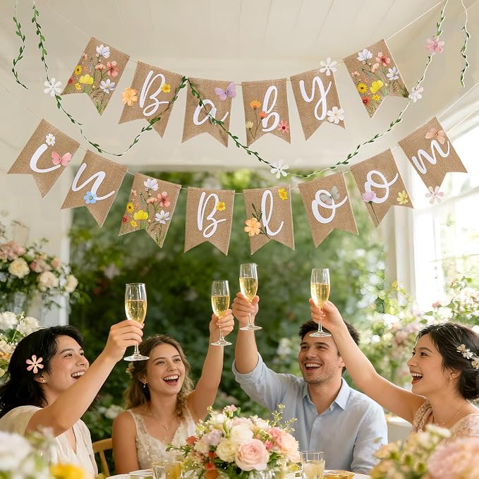 Baby in Bloom Baby Shower Burlap Banner, Flower Themed Baby Shower Decorations - Image 6
