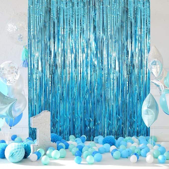 Voircoloria Light Blue Foil Fringe Backdrop Curtains, 2 Pack | Tinsel Streamers - Image 8