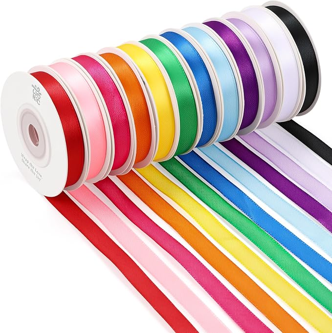 woric 120 Yards Rainbow Ribbon 12 Colors 3/8" x 10 Yards/Roll | Easy To Tie and by woric