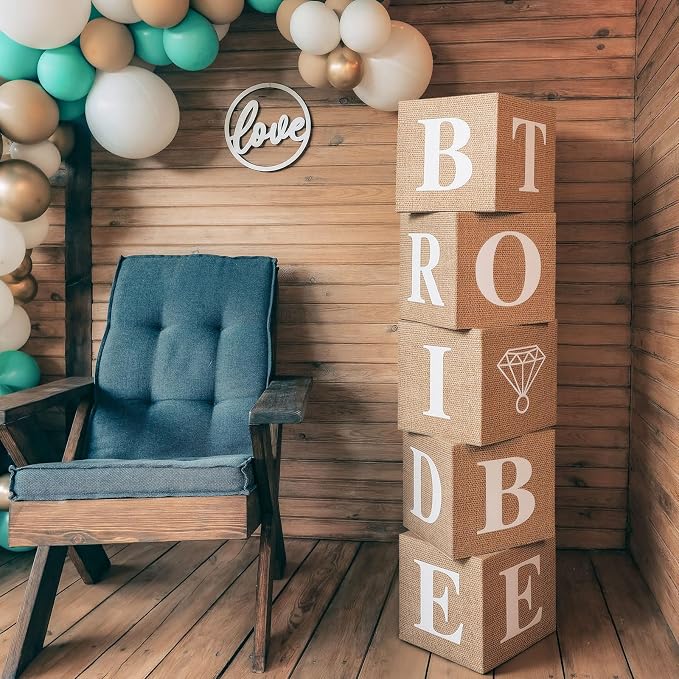 5 Pcs Burlap Bridal Shower Decorations Balloon Boxes Boho Boxes - Image 7