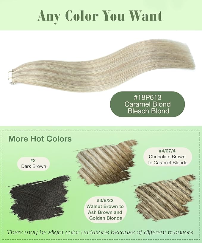 SURNEL Tape in Hair Extensions 22 inch Ash Blonde Highlight Bleach Blonde Tape in Human Hair Extensions 20pcs 50g(#18P613-22)
