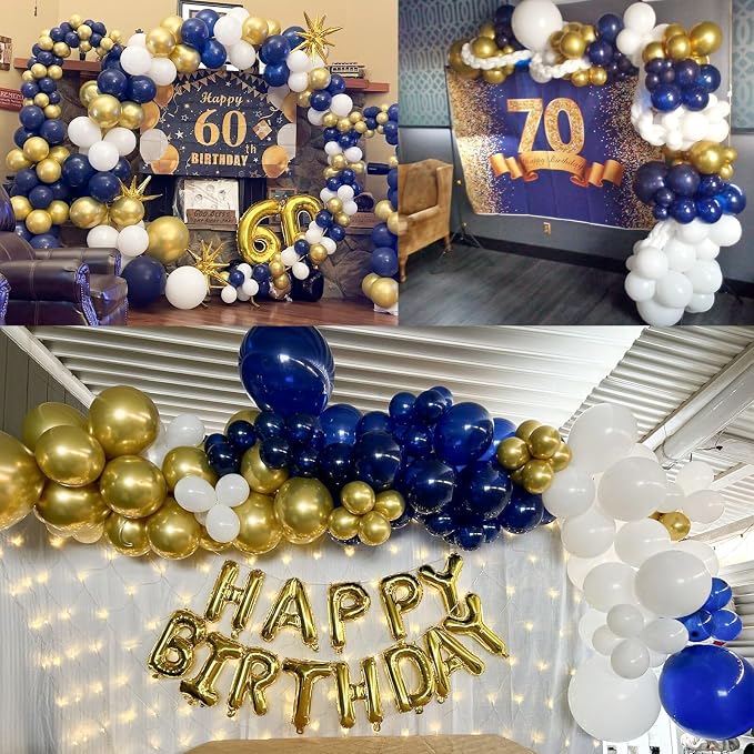136pcs Navy Blue Gold White Balloons Arch Kit, 18 12 10 5 Inch Balloons | - Image 3