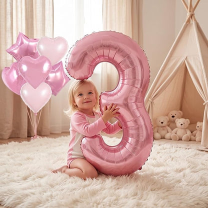 TONIFUL 3rd Birthday Balloons Kit 40 Inch Pink Large Number 3 Foil Balloon | - Image 5
