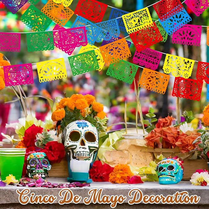 Boao 8 Packs 120 ft Mexican Party Decorations Fiesta Banner Plastic Papel - Image 6