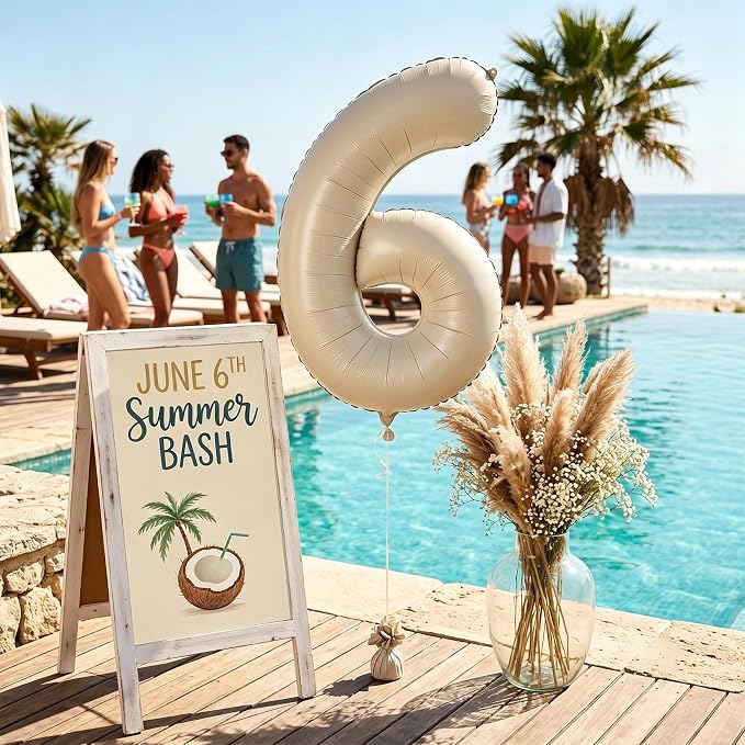 CARGEN 40 Inch Creamy White Number 6 Balloon Boho Neutral Party Decoration | - Image 4