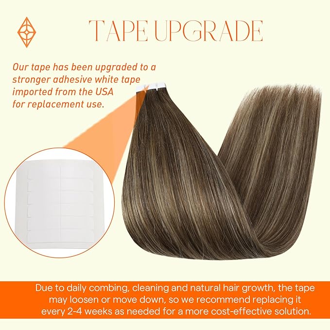 Full Shine 22Inch Tape in Hair Extensions Color 4 Brown Ombre 24 Blonde and 4 Seamless Hair Extensions Tape in Glue in Hair Extensions Skin Weft Tape in Hair Extensions Human Hair 50G 20Pcs for Women