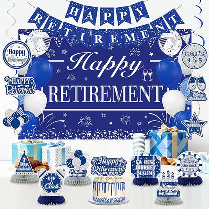 Retirement Party Decorations for Men Women Blue Silver Happy Retirement Banner - Image 6