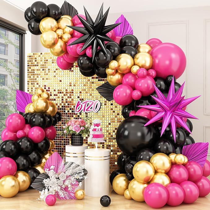Hot Pink Black Balloon Arch Kit, Balloon Garland by BTZO