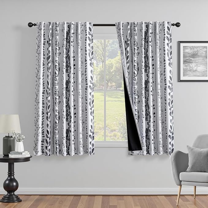 Boho Blackout Leaves Patterned Curtains 63 Inch Long 2 Panels Set - Image 2