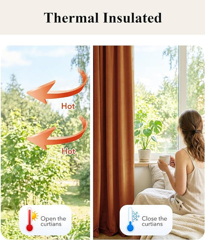 Burnt Orange Velvet Curtains Back Tab Boho Drapes, Window Back Tab Pinch Pleat - Image 6