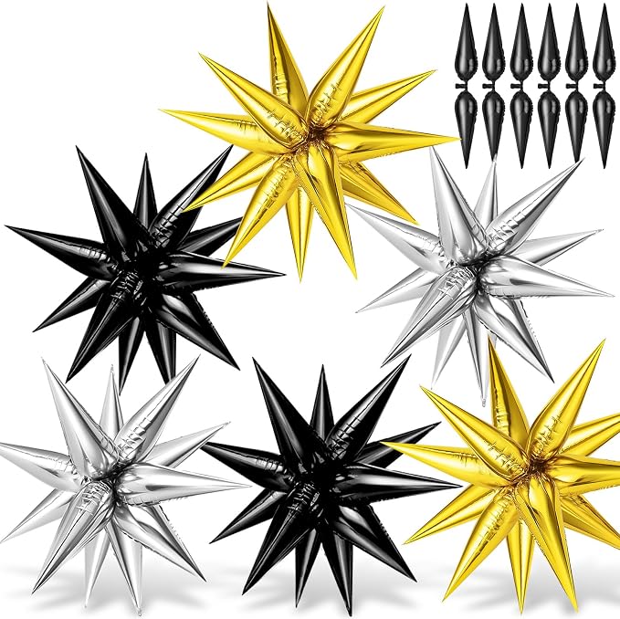72PCS Gold Silver Black Star Balloons, Big 26 Inch Star Foil Metallic Mylar by GCTWFYK