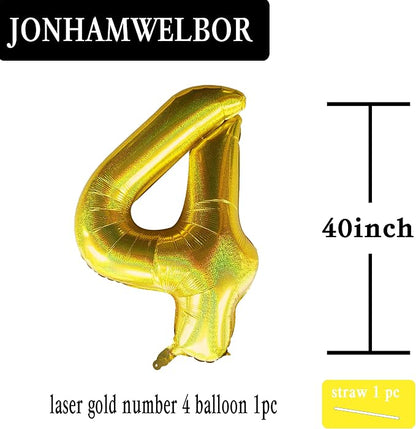 Jonhamwelbor 40 Inch Laser Gold 4 Balloon Number Foil Mylar Giant Balloon - Image 2