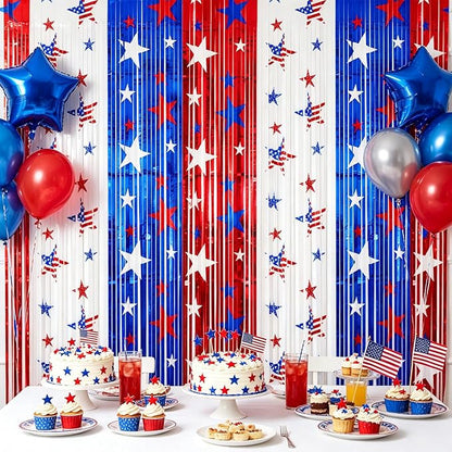 jijAcraft Red White Blue Star Tinsel Foil Fringe Curtain, 3 Pack 3.2x6.5 Feet - Image 6