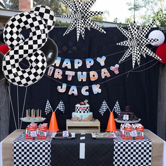 TONIFUL 8th Birthday Balloons Kit 40 Inch Checkered Number 8 Foil Balloon | - Image 3