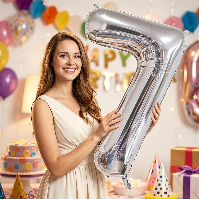 Number Balloons Silver Party Balloon - Image 6