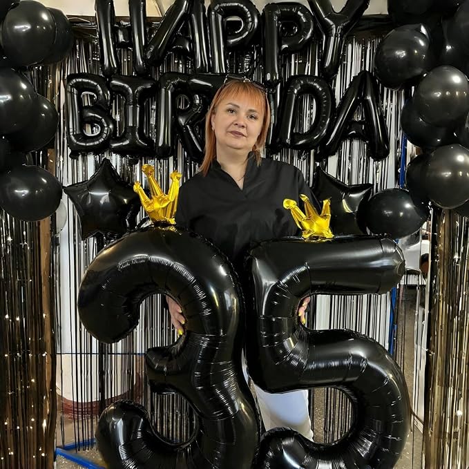 40 Inch Black Number Balloons, Big Crown Foil Number 8 Balloons - Image 7