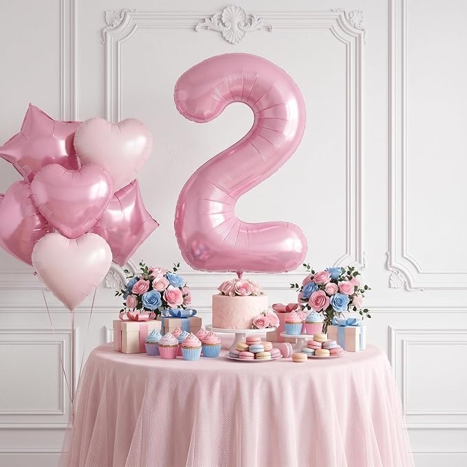 TONIFUL 2nd Birthday Balloons Kit 40 Inch Pink Large Number 2 Foil Balloon | - Image 4