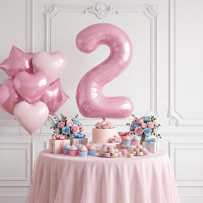 TONIFUL 2nd Birthday Balloons Kit 40 Inch Pink Large Number 2 Foil Balloon | - Image 4