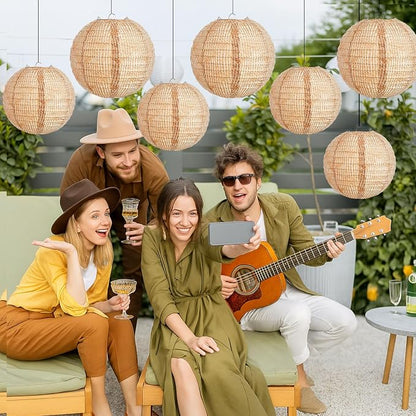 12 Pcs Print Burlap Paper Lanterns Round Chinese Paper Lanterns Farmhouse Boho - Image 5