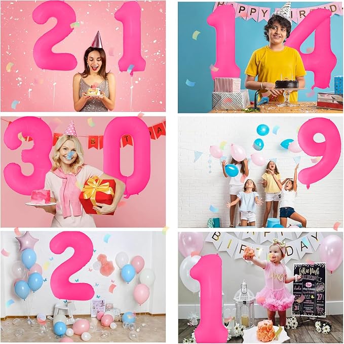 Fluorescent Rose Red Number Balloon 40 inch Giant Foil Helium Balloons Pink - Image 5