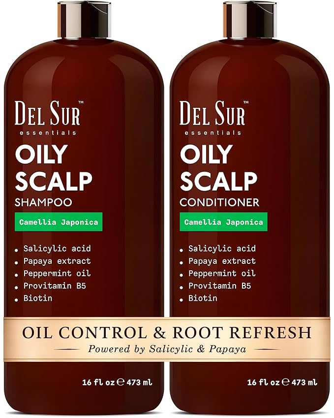 DEL SUR Clarifying Shampoo & Conditioner Set for Oily Scalp | 16 fl oz | with Camellia Japonica, Salicylic Acid, Papaya & Biotin | Oil Control for Oily Roots & Greasy Hair