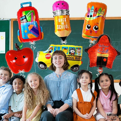 6 Pcs Back to School Balloons, School Bus Balloon, Colorful Schoolbag Pencil - Image 3