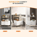 Salon Rolling Trolley with Lockable Wheels Barber Cart with Storage Drawer Mobile Hair Station Cabinet for Beauty Makeup Esthetician Spa Massage (White Marble-one Shelf-Two-Drawers)