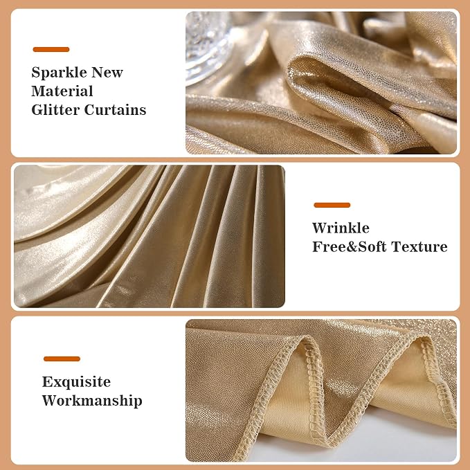 20x10ft Thick Champagne Glitter Backdrop Curtain Panels - Image 3