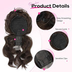 REECHO Messy Bun Hair Piece with Bangs – 2-in-1 Drawstring Ponytail Extension Updo Wig & Hair Topper with Long Side Bangs, Natural-Looking Hair Bun Hairpieces for Women - Chocolate Brown