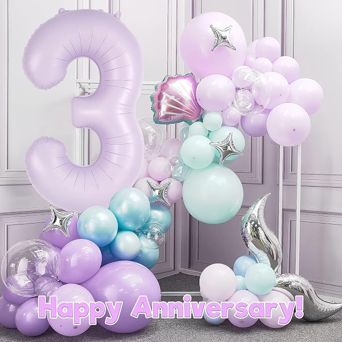 Light Purple Number 3 Balloon, 40 Inch Big Large Foil Helium Number Balloons - Image 6