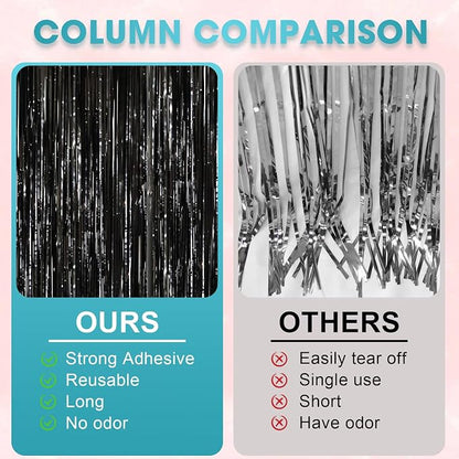 Voircoloria Black Foil Fringe Backdrop Curtains, 2 Pack | Tinsel Streamers - Image 5