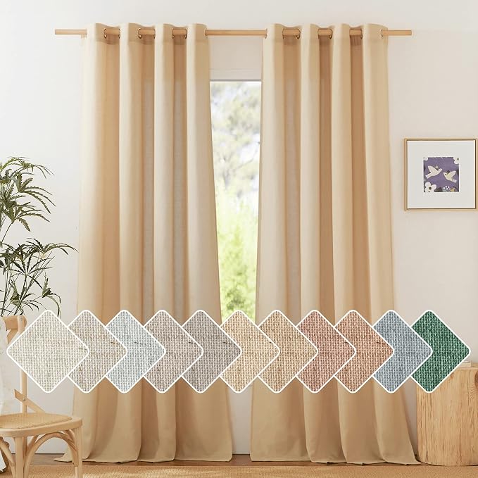 NICETOWN Living Room Curtains 84 inch Long Linen Blend, Grommet Privacy Added by NICETOWN