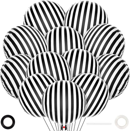 12 Pcs Black and White Striped Balloons, 18 Inch Halloween Foil Balloon by YOTHORN