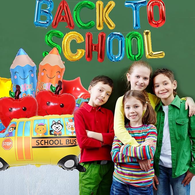 9 Pcs Back to School Balloons, School Bus Balloon, Colorful Schoolbag Pencil - Image 6