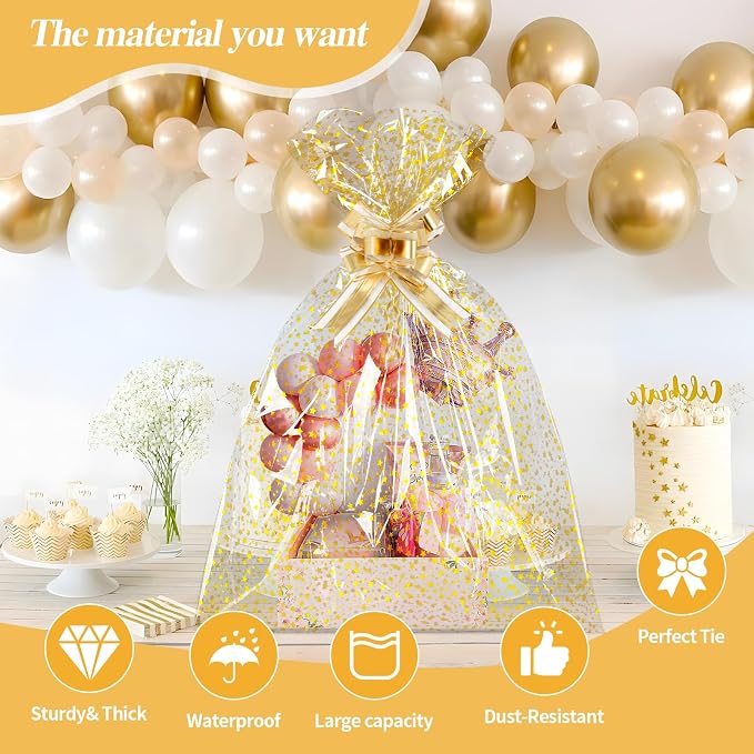 COQOFA 20 Pieces Large Cello/Cellophane Bags 18x30 Inches Clear Basket Gift - Image 3