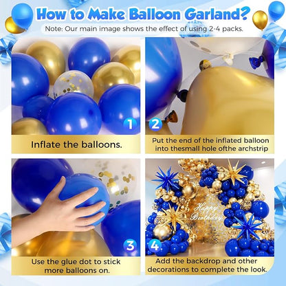 Royal Blue and Gold Balloon Arch Garland Kit 153pcs - Image 3