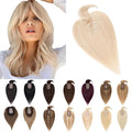 SEGO Hair Toppers for Women Real Human Hair With Bangs, 7 * 13CM Silk Base 100% Remy Clip in Top Wiglet Hairpieces -8 Inch 18P613 Ash Blonde&Bleach Blonde