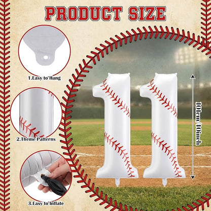 Jenaai Number 11 Baseball Balloons White Red and Blue Baseball Glove Balloons - Image 3