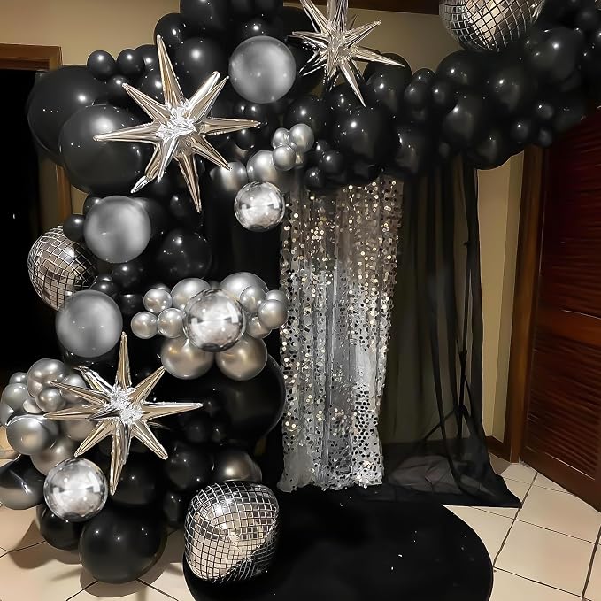 Black Silver Disco Ball Balloons Arch Kit, - Image 3