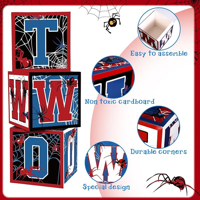 3 Pcs Spider 2nd Birthday Party Decorations Spider Theme Balloon Boxes Two - Image 4