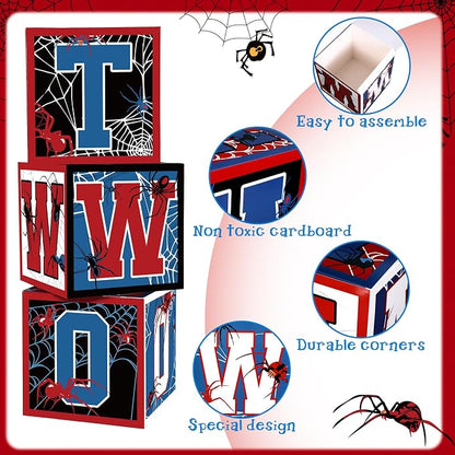 3 Pcs Spider 2nd Birthday Party Decorations Spider Theme Balloon Boxes Two - Image 4