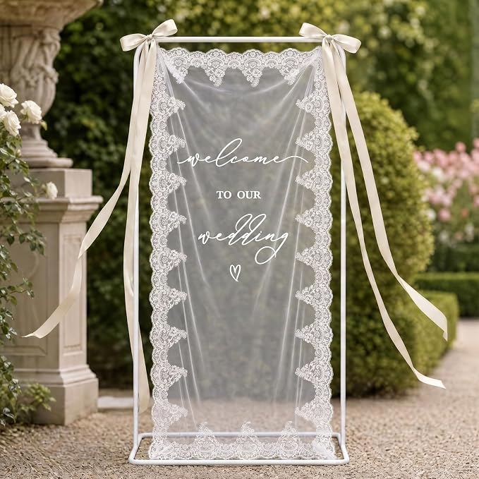 180x70cm Large Wedding Welcome Sheer Tulle Banner Sign by MiMaikNeonSign