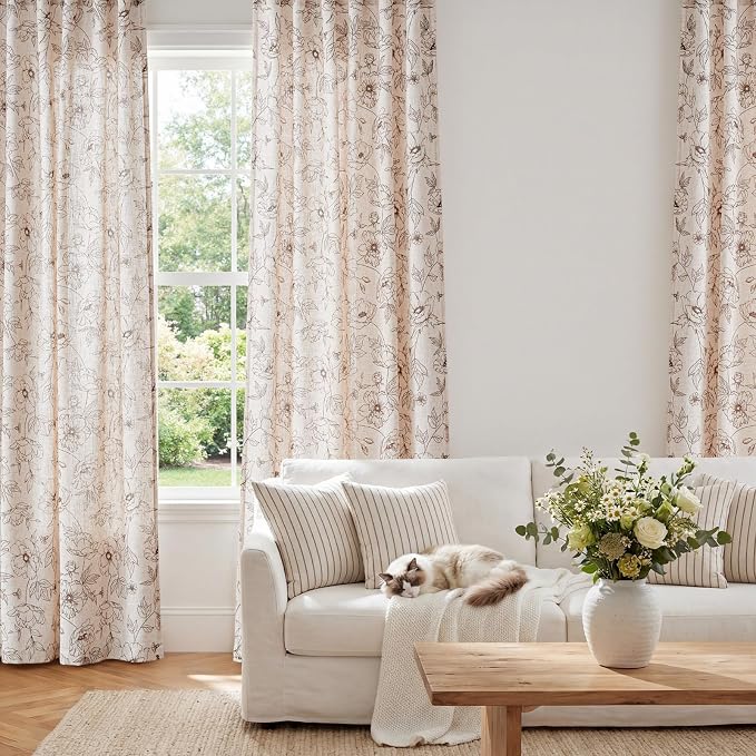 jinchan Floral Linen Curtains for Living Room 84 Inch Length Brown Flower - Image 2