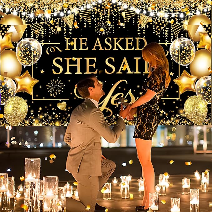 Gold Engagement Party Decorations Black Gold Engagement Banner Backdrop He - Image 2