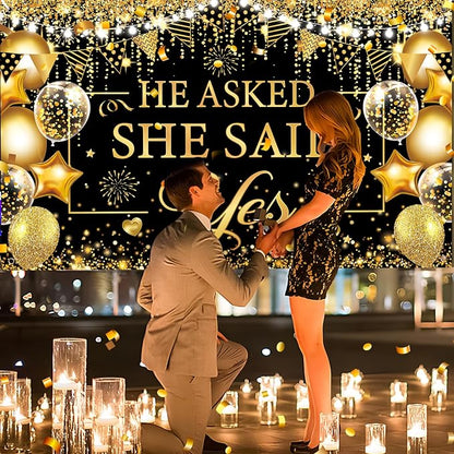 Gold Engagement Party Decorations Black Gold Engagement Banner Backdrop He - Image 2