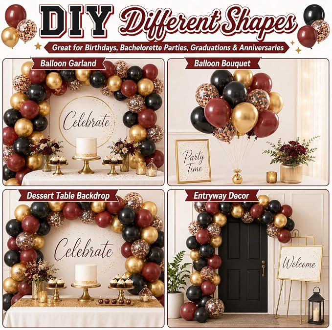 Burgundy Gold Balloons, Metallic Gold, Bachelorette Anniversary Bridal Shower - Image 6