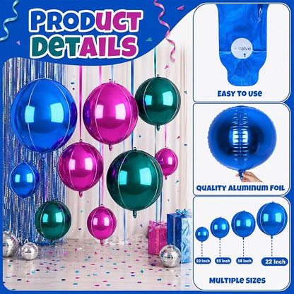 Biapian Green Pink Round Foil Balloons, Giant Dark Green Blue Metallic Balloons - Image 3