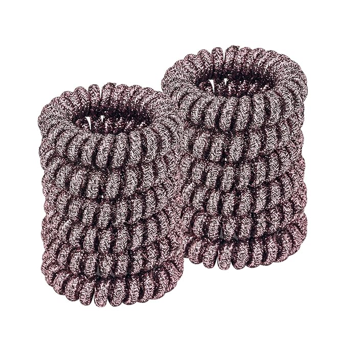 Spiral Glitter Rose Gold Plastic Hair Ties (12 Pcs) - Coil Ponytail Holders for Thick Hair, No Crease Phone Cord Hair Ties for All Types