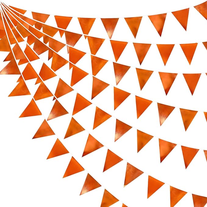 Orange Party Decorations Metallic Fabric Triangle Pennant Banner Flag Bunting by pinkblume