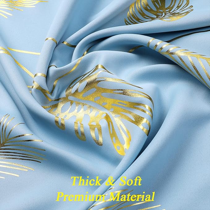 Sky Blue Blackout Curtains for Bedroom, Room Darkening Gold Palm Tree Pattern - Image 5